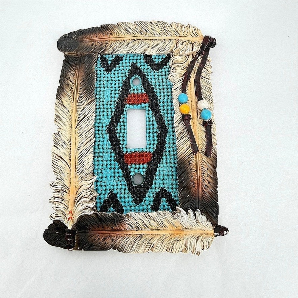 Native American Feather Western Light Switch Cover Faux Beaded Cabin‎ Decor